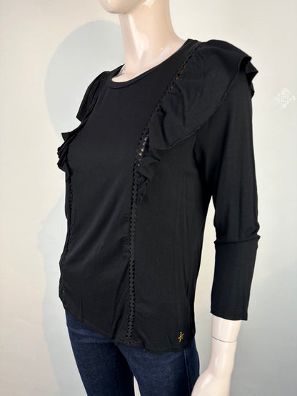 Revelation zwarte top met ruffle maat M