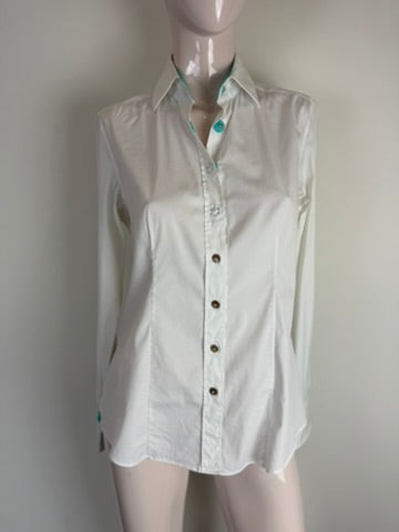 Caliban - Blouse - wit, turquoise accenten, getailleerd - XL