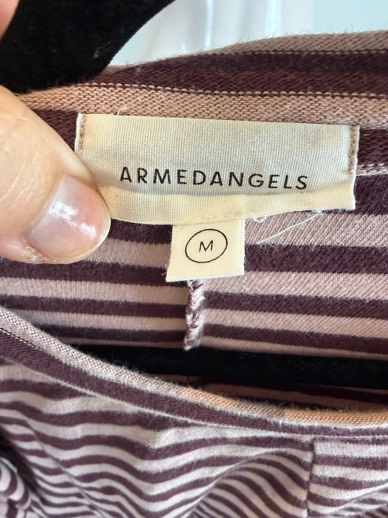 ARMEDANGELS - T-shirt - gestreept, bruin en roze, ronde hals - M