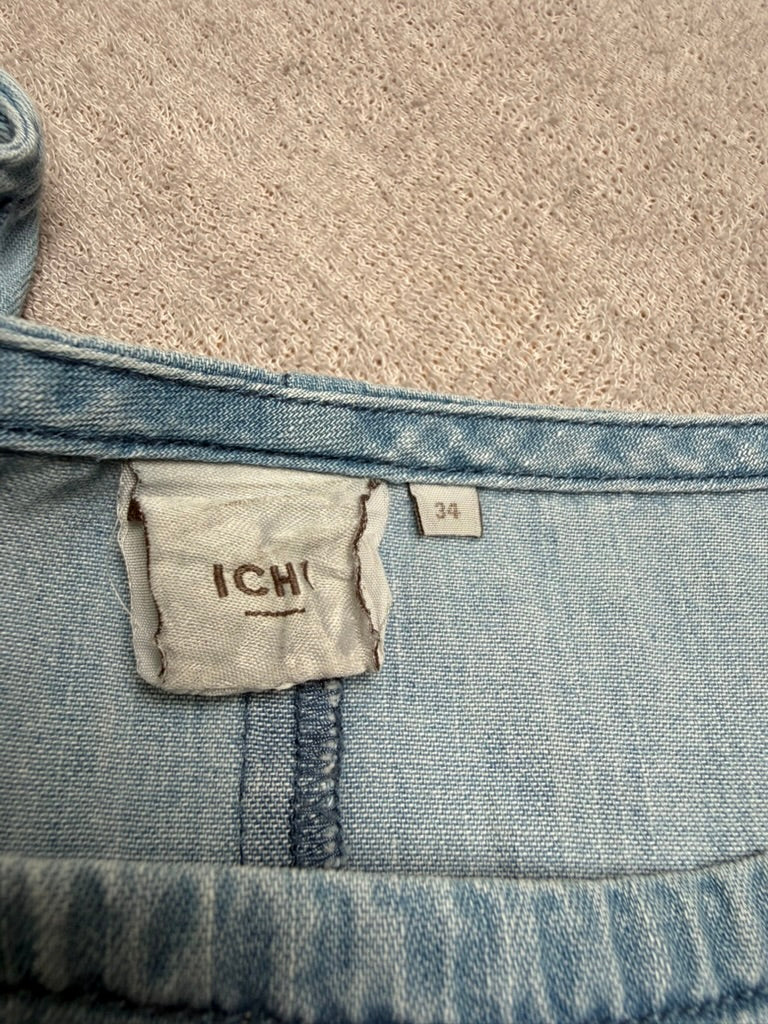 ICHI Lichtblauwe Denim Jurk Maat 34 – 100% Katoen A-lijn Jurk met Franjezoom