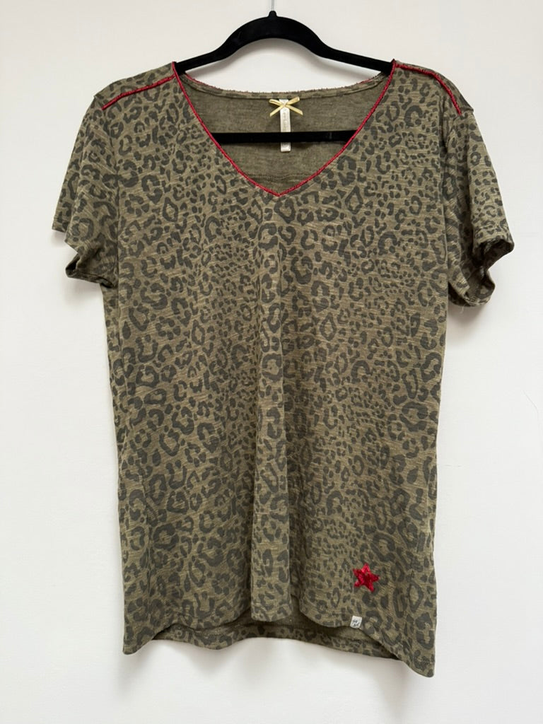 Key Largo - T-shirt - luipaardprint, V-hals, korte mouwen - M