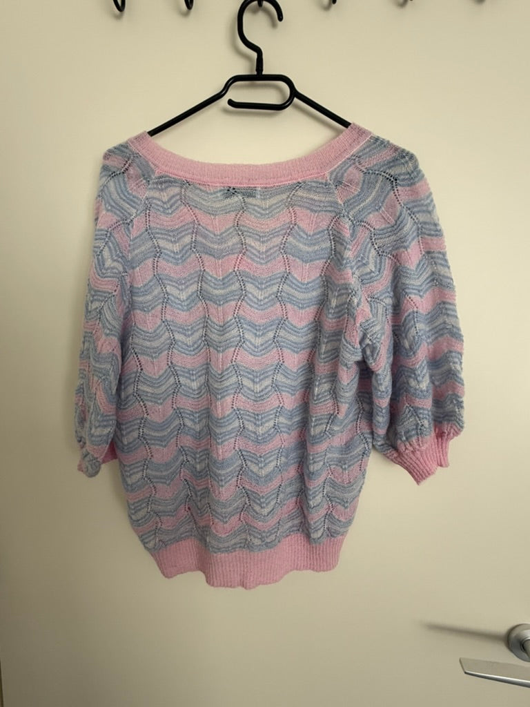 Suncoo - Trui - pastel roze/blauw, golfpatroon, V-hals - maat M