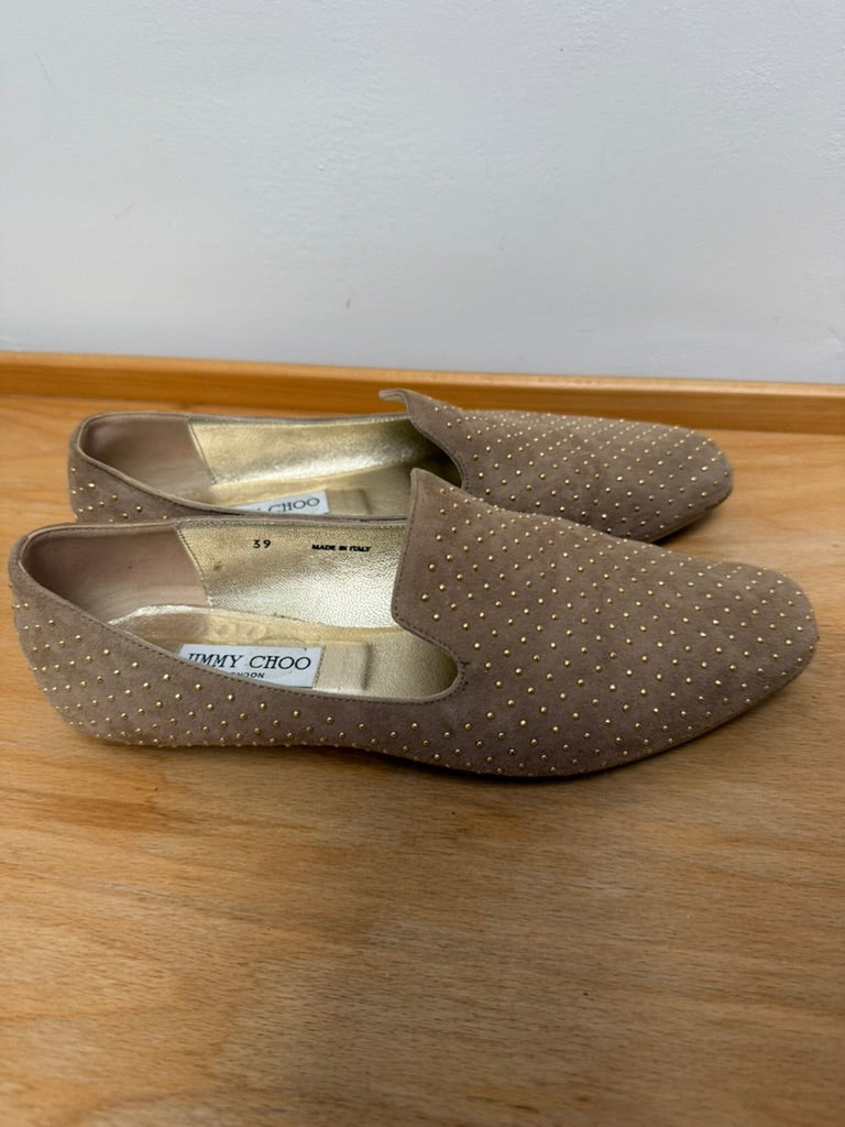 Jimmy Choo - Schoenen - suède, taupe, goudkleurige studs