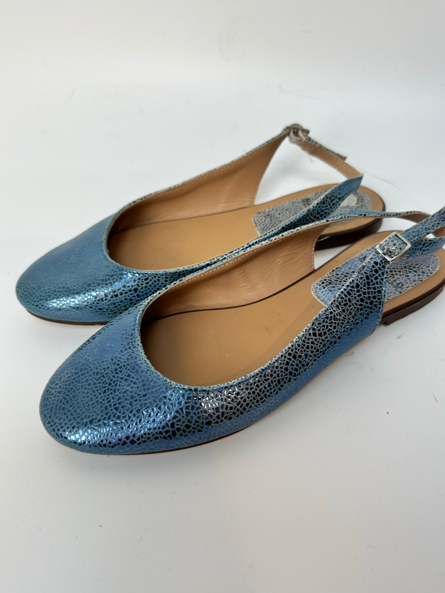 Manfield blauw metallic slingback ballerina's maat 36