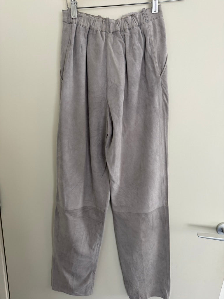 Broek - grijs, suède, high waist - vintage - S