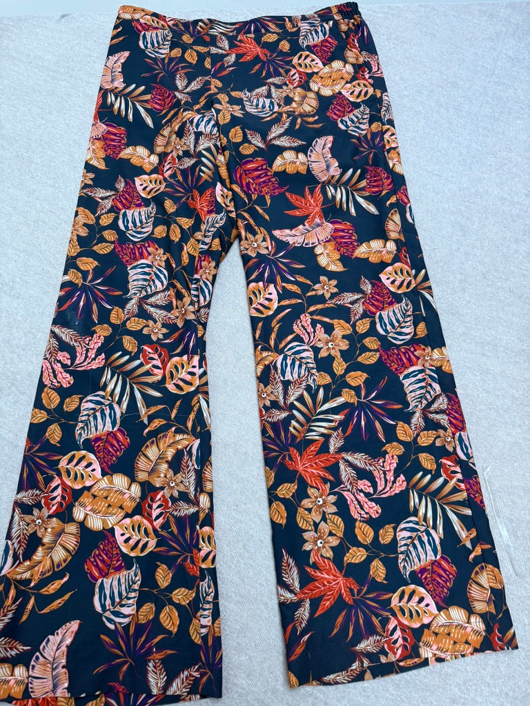 Four Roses - Broek - tropische bladerprint, wijde rechte pijpen, soepele stof - XL