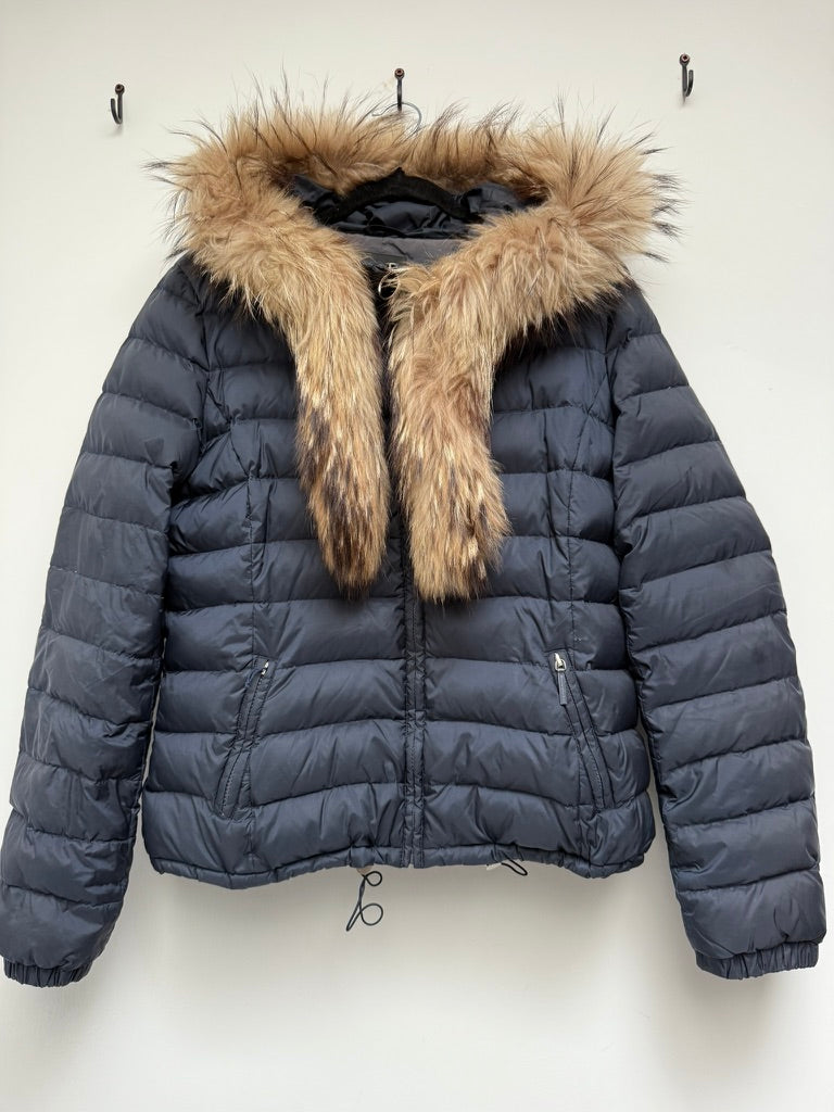 WEEKEND MaxMara - Jas - blauw, gewatteerd, afneembare bontkraag - L