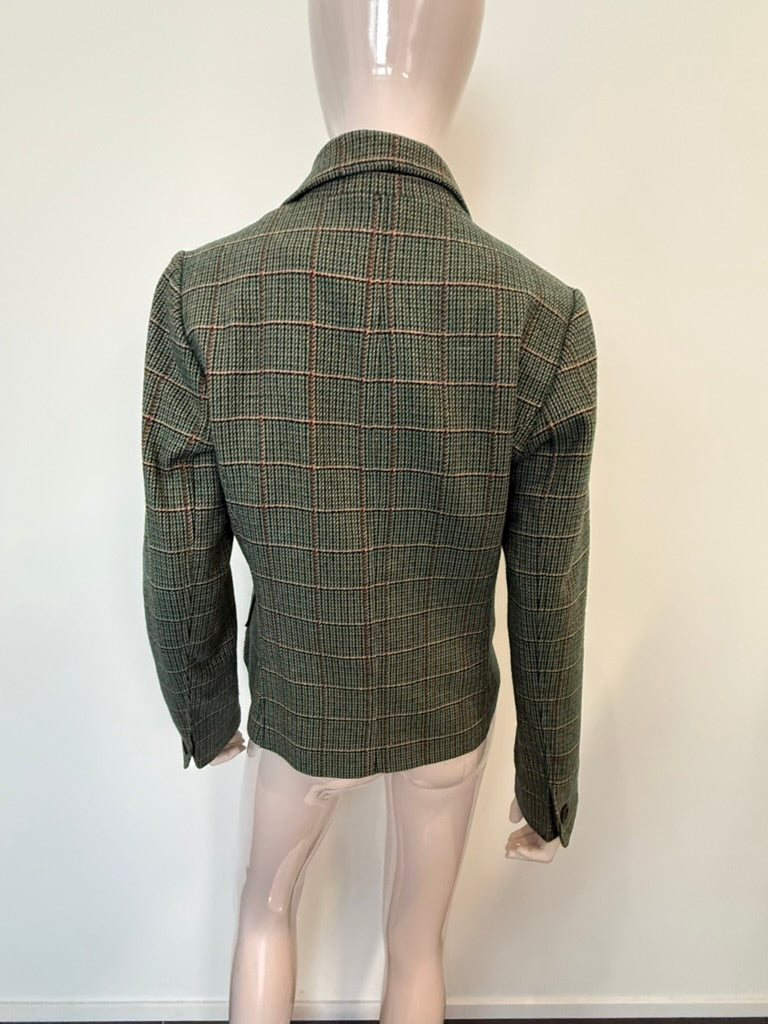 H&M - Blazer - groen/bruin geruit, enkelknoopsluiting, getailleerd - XL