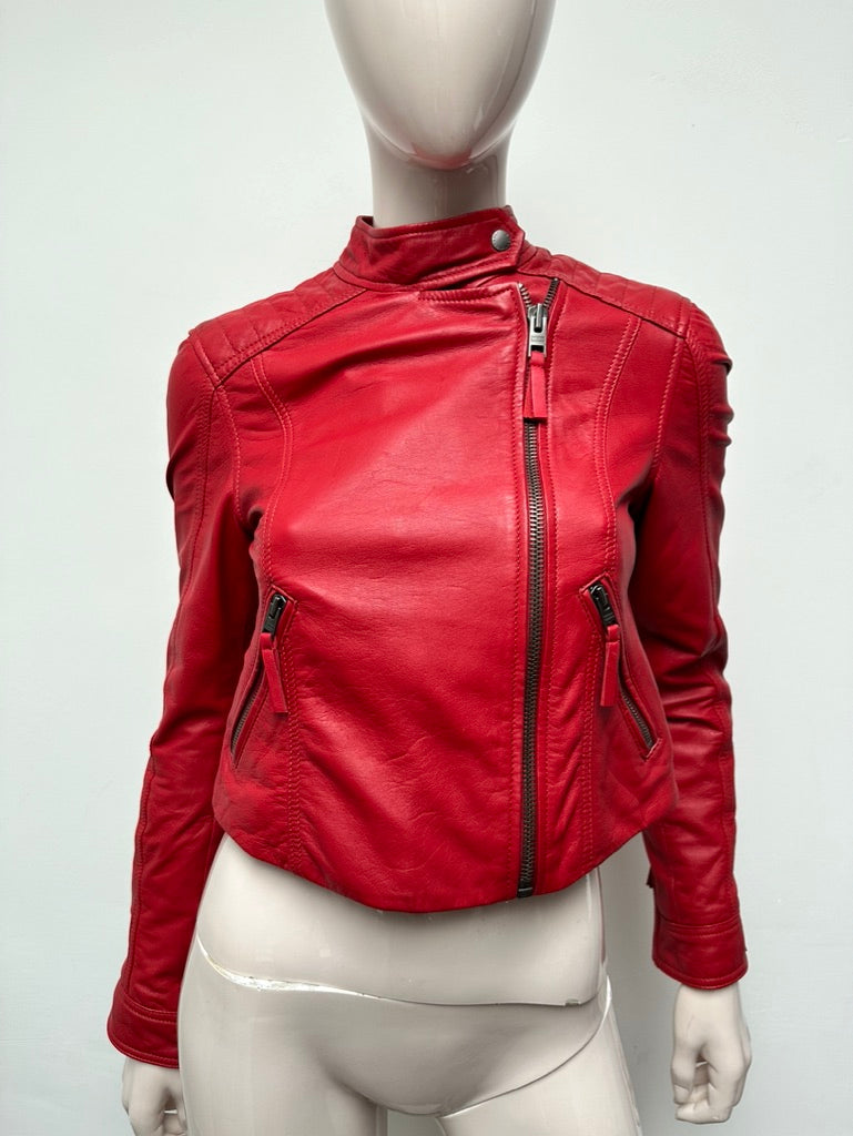 Hilfiger Denim - Jas - rood, leer, bikerstijl - XS