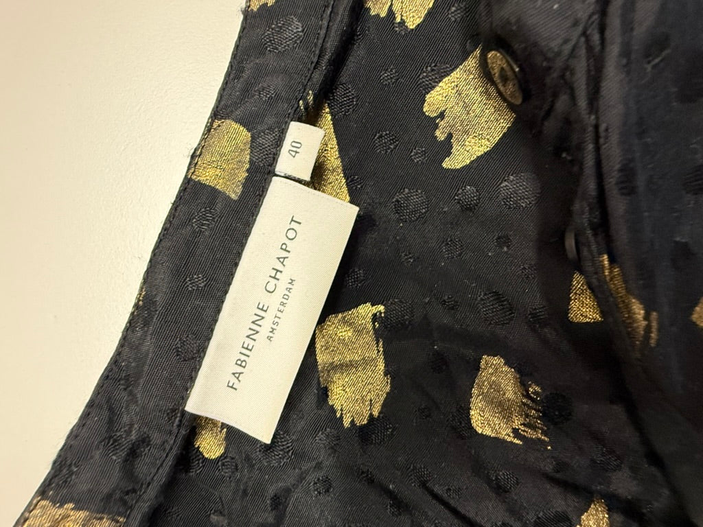 Fabienne Chapot - Blouse - zwart met goud, abstract patroon, verborgen knoopsluiting - L