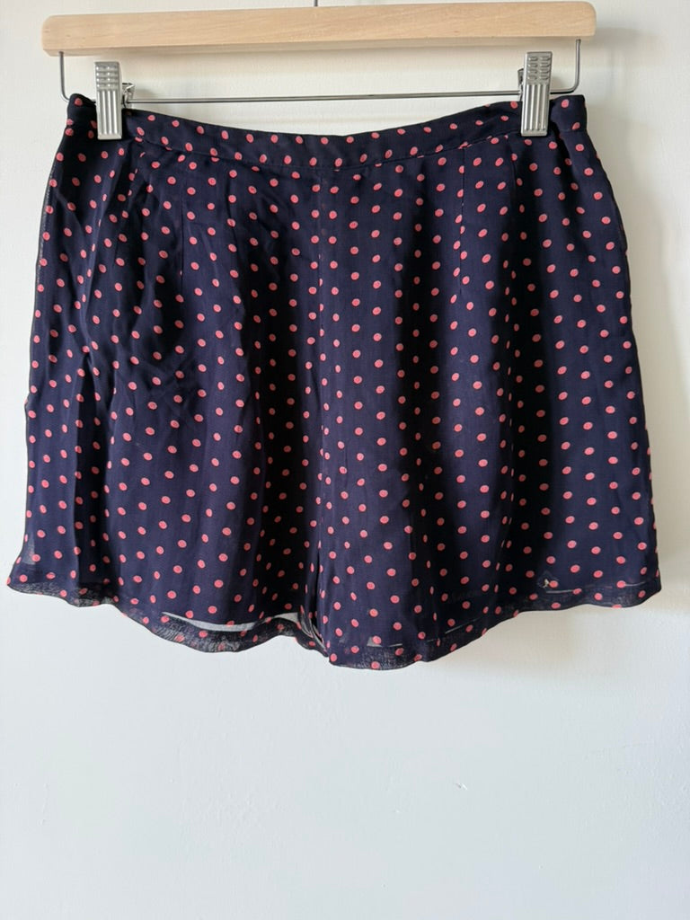 TOPSHOP - Short - blauw met roze stippen, losse pasvorm, steekzakken - S
