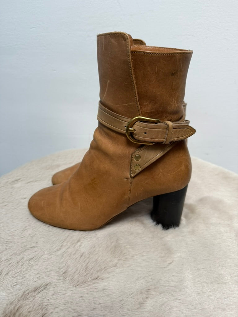 Isabel Marant - Enkellaars - bruin, blokhak, goudkleurige gesp