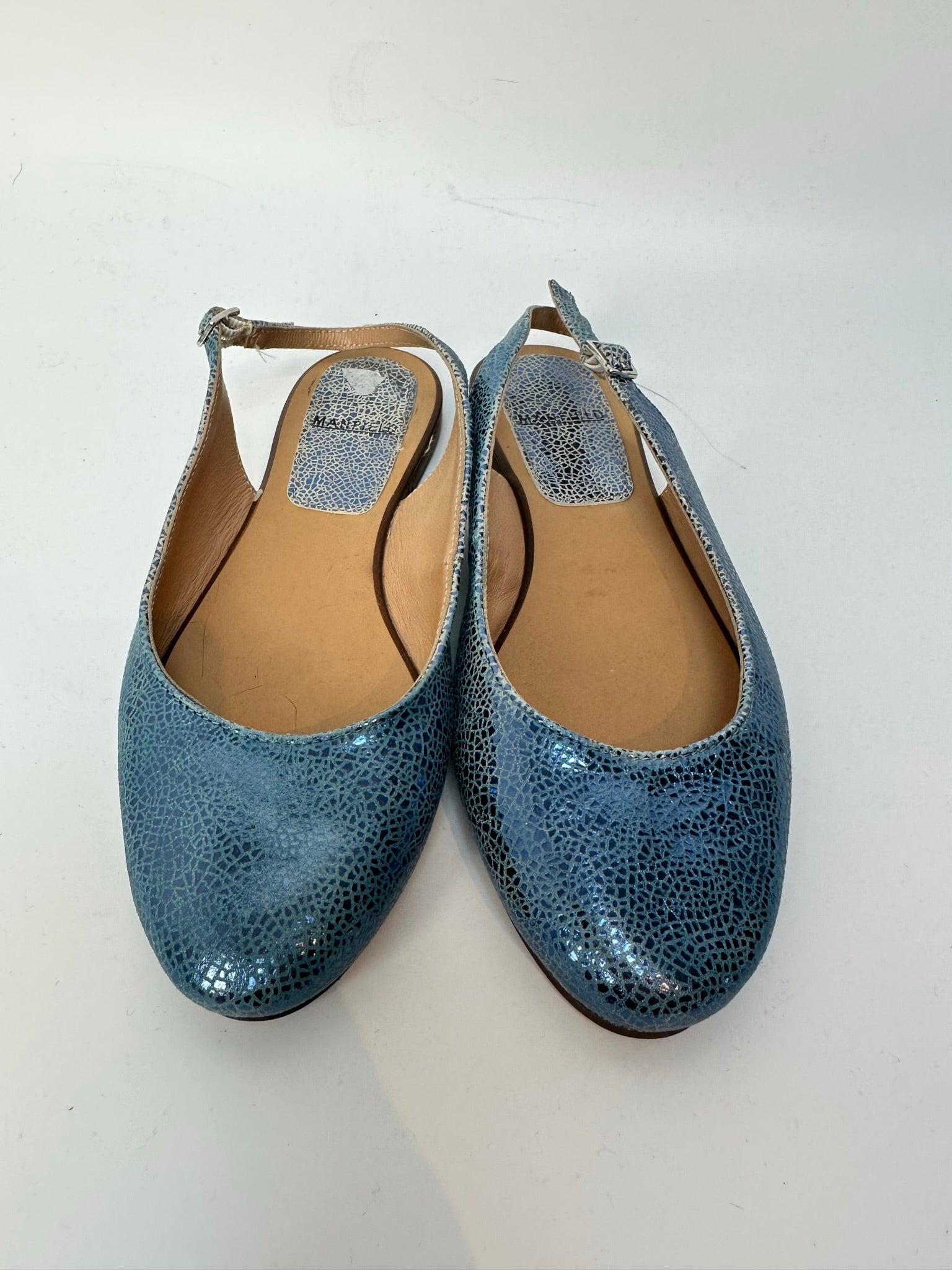 Manfield blauw metallic slingback ballerina's maat 36