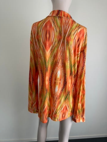Angelle Milan - Blouse - oranje/groen/geel, all-over patroon, losvallend - XL