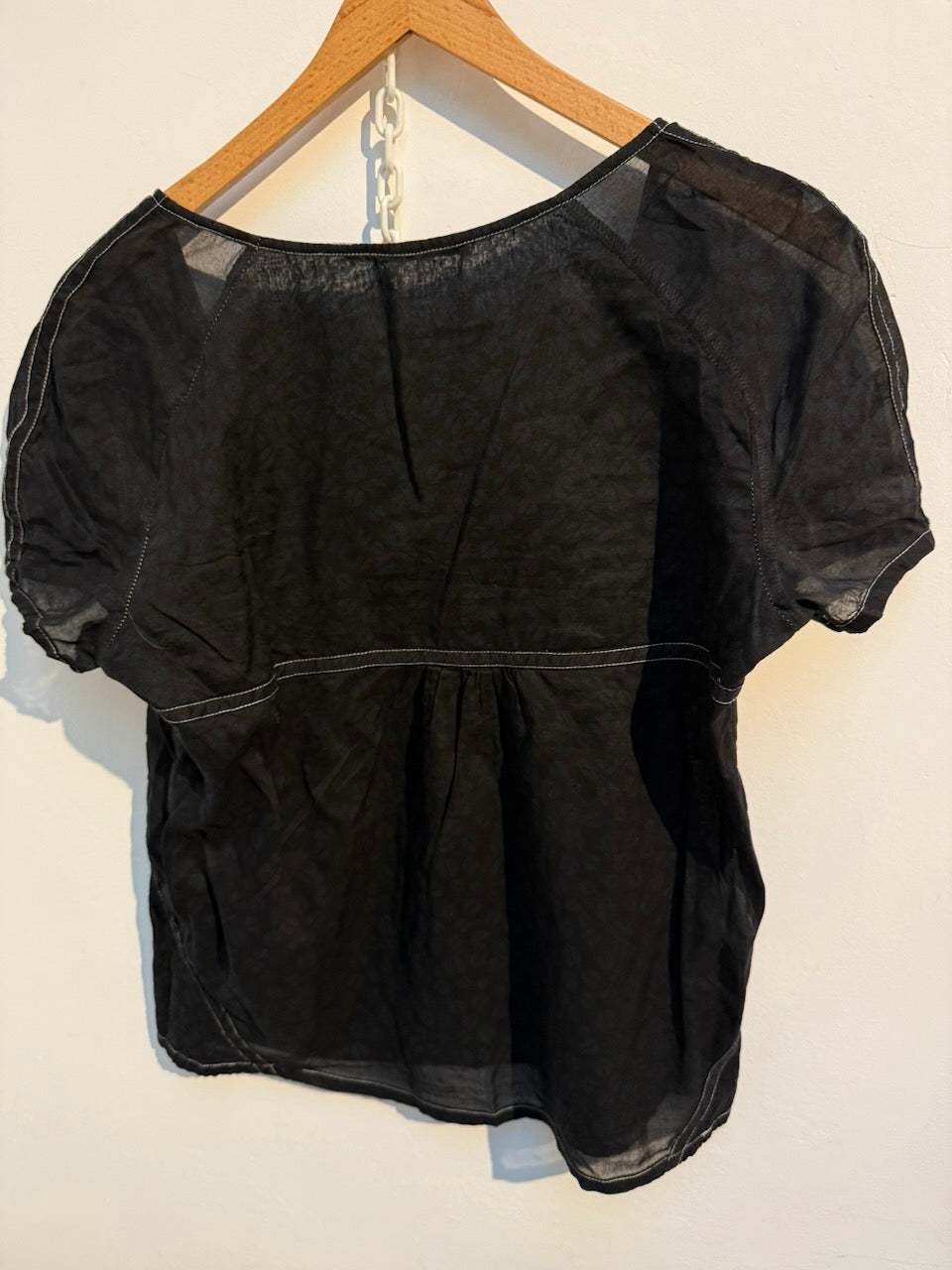 Comptoir des Cotonniers - Blouse - zwart, contrasterende stiksels, korte mouw - L