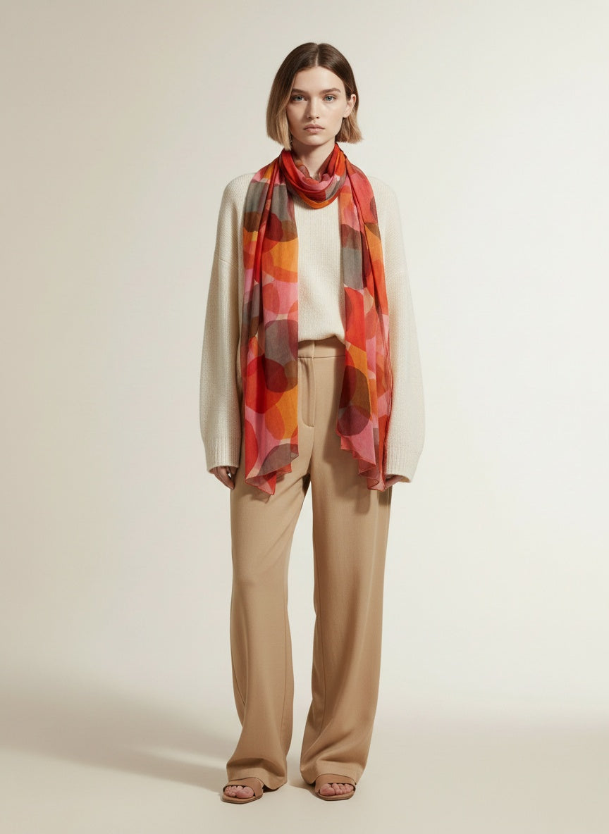 Full body view of the model wearing WAX Sjaal maat Oranje/Roze/Paars (multicolor)