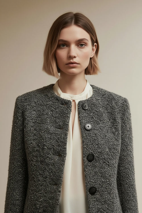 Close-up of the model wearing Claudia Sträter Blazer maat 36 Grijs
