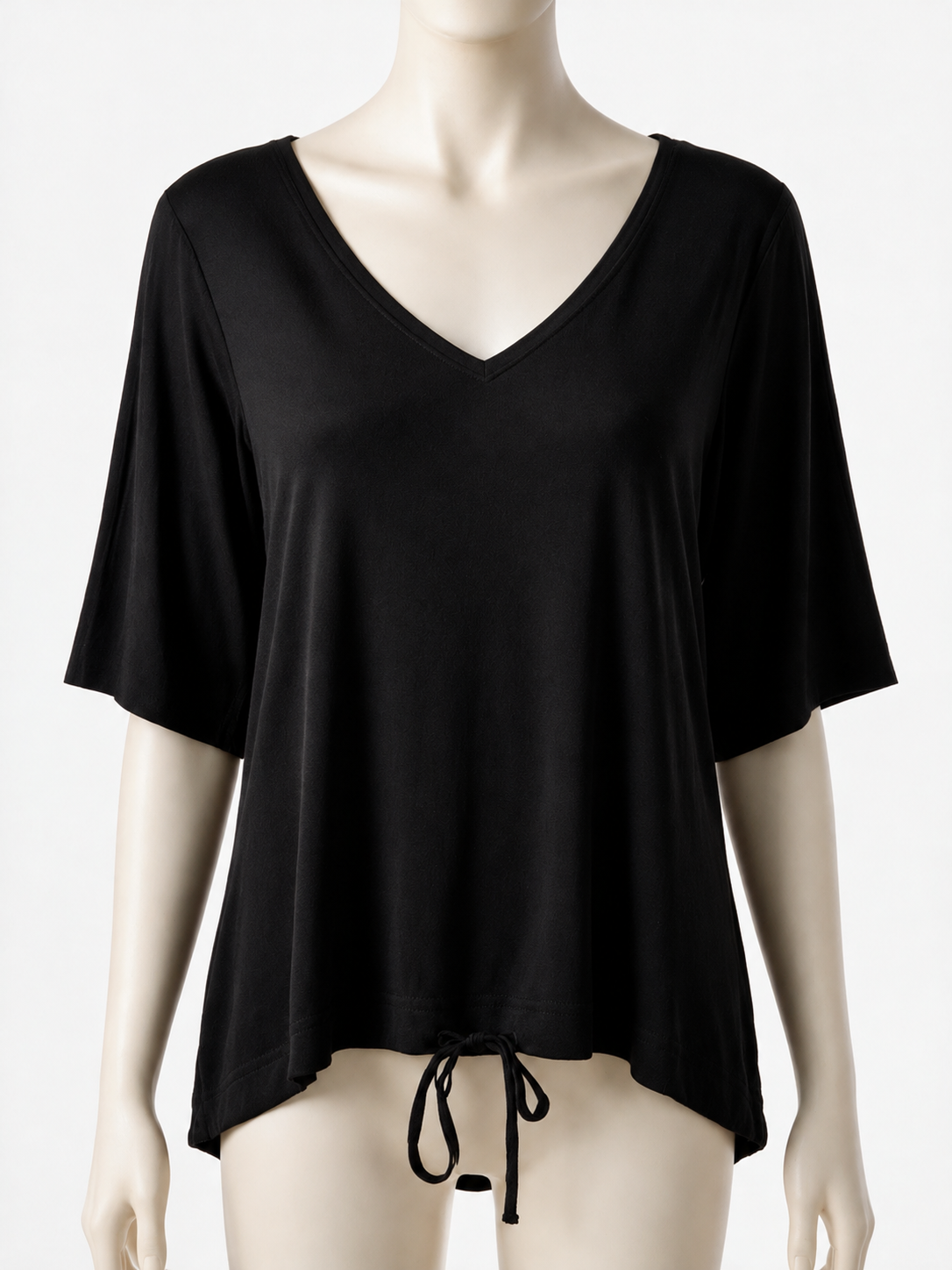Batida - Blouse - zwart, ronde hals, aansnoerkoord