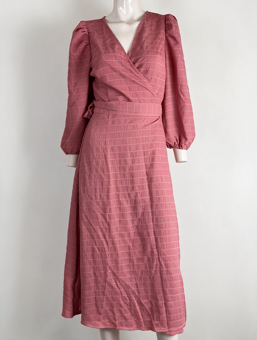 ICHI - Jurk - roze, wikkelmodel, V-hals - XS