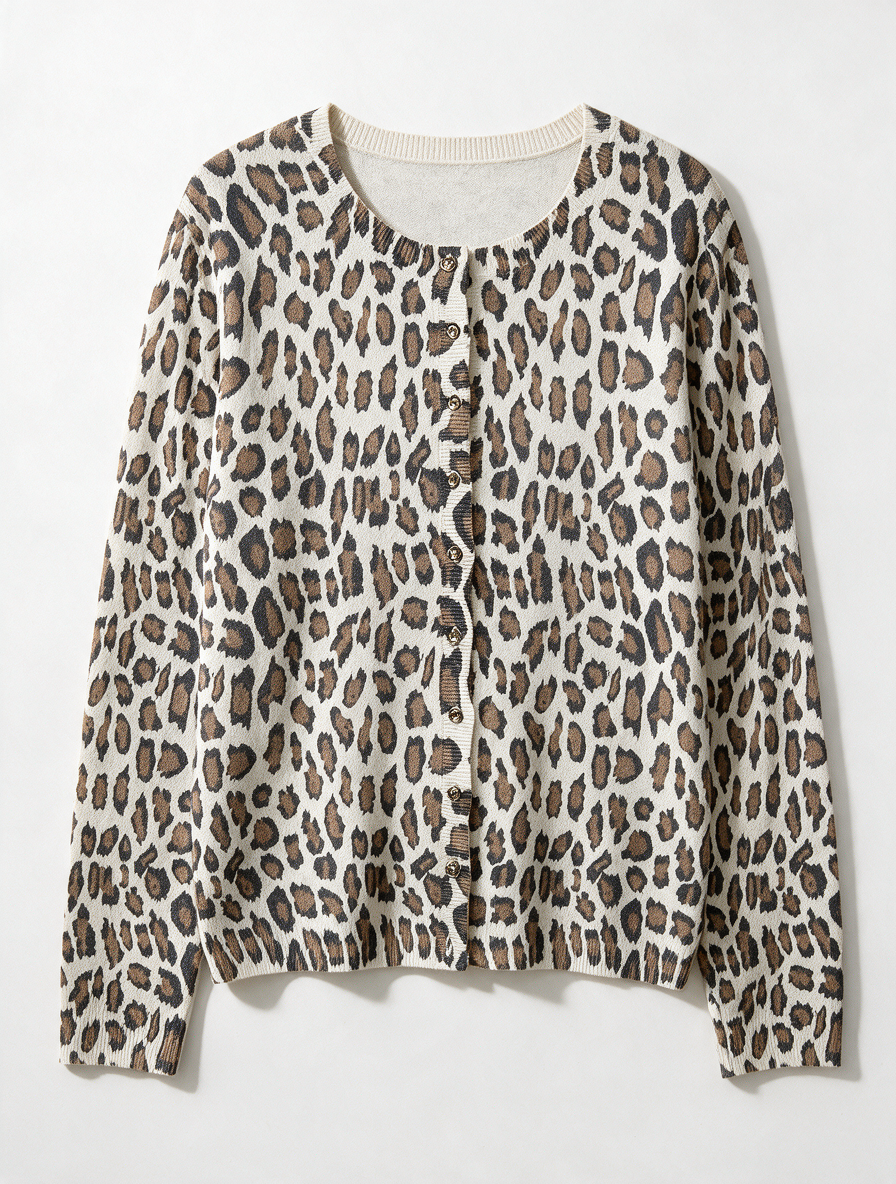 GERARD DAREL - Vest - panterprint, ronde hals, knoopsluiting - M