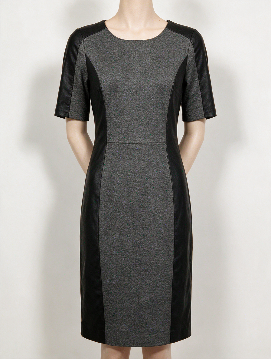 LUISA CERANO - Jurk - grijs/zwart, kleurblok, lederlook details - L