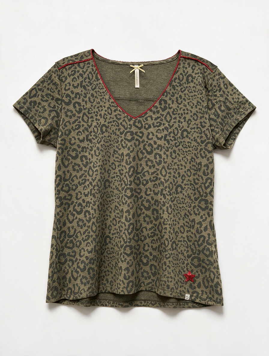 Key Largo - T-shirt - luipaardprint, V-hals, korte mouwen - M