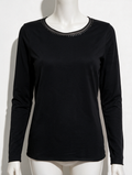 Bandolera - Blouse - zwart, kraaltjes langs hals, lange mouwen - M