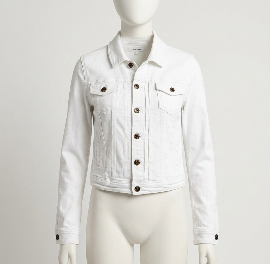 Jas - wit, denim, knoopsluiting