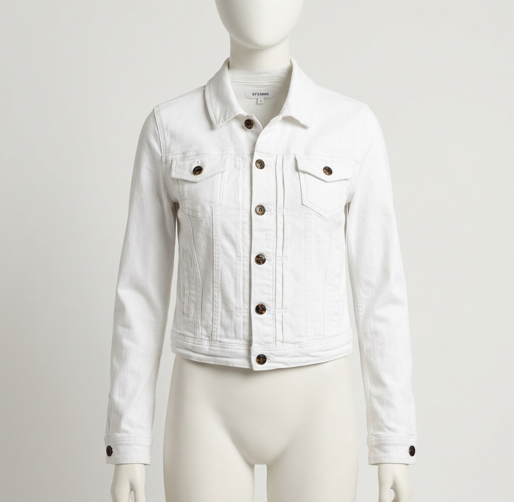 Jas - wit, denim, knoopsluiting