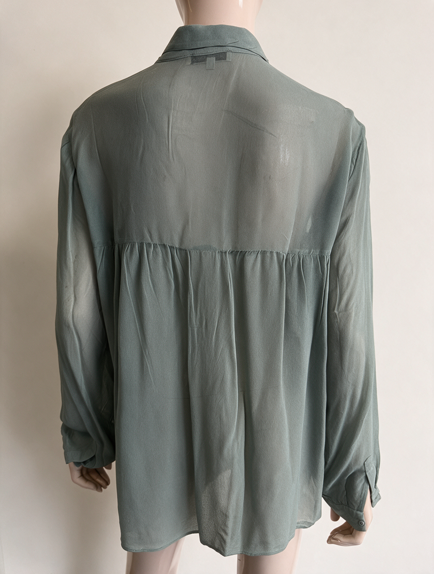 Second Female - Blouse - groen, striklint in de taille, licht doorschijnend - M