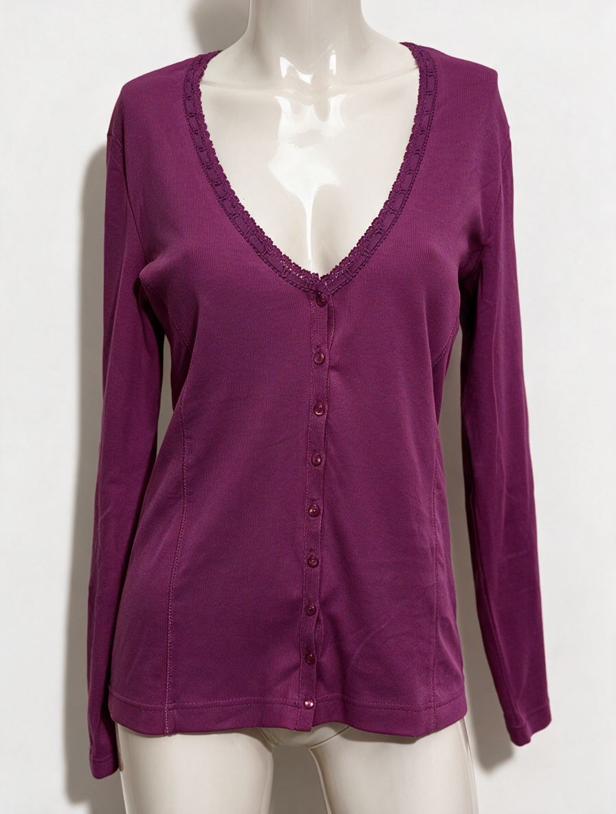 TAIFUN COLLECTION - Vest - paars, V-hals, kanten afwerking - L