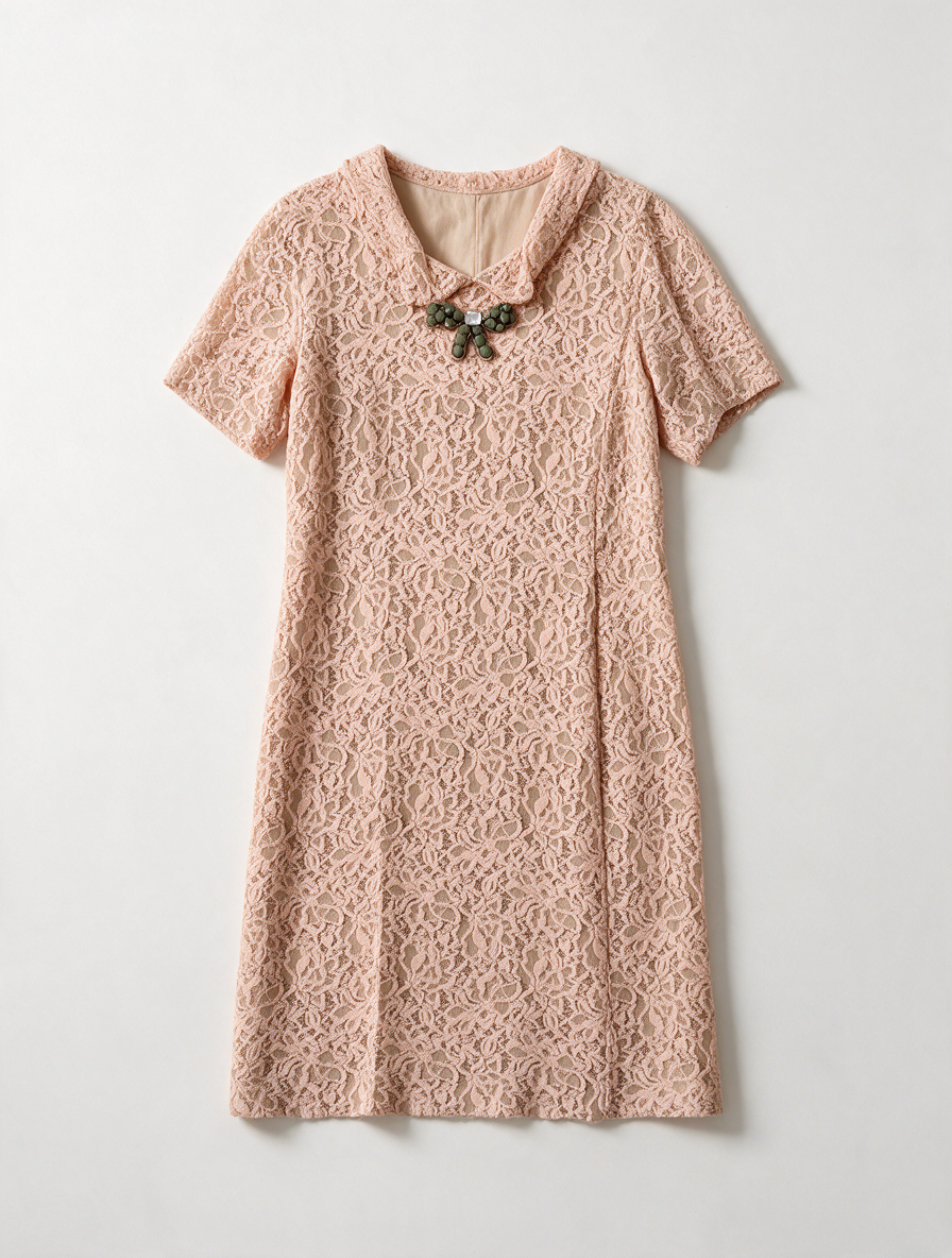Moschino - Jurk - roze, kant, sierkraag met broche - maat L