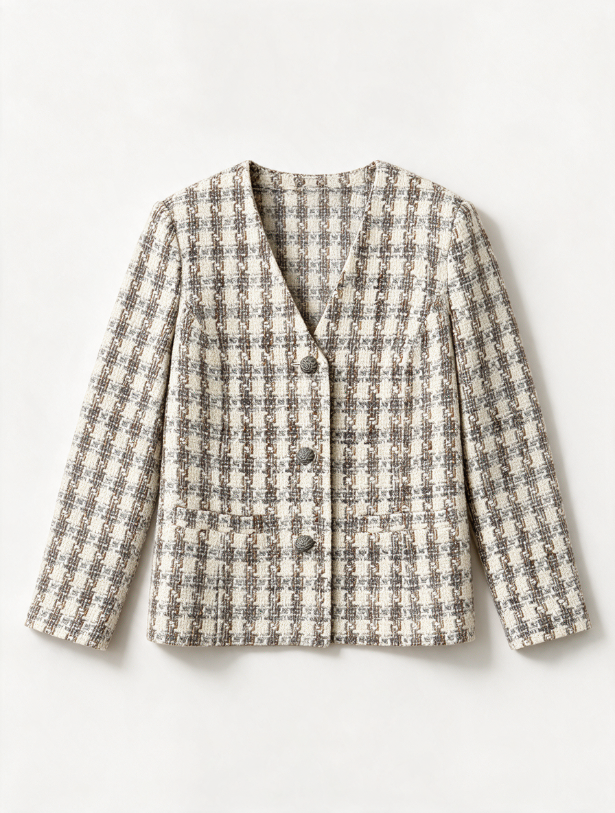 MONA - Blazer - bouclé, ruitpatroon, V-hals - XL