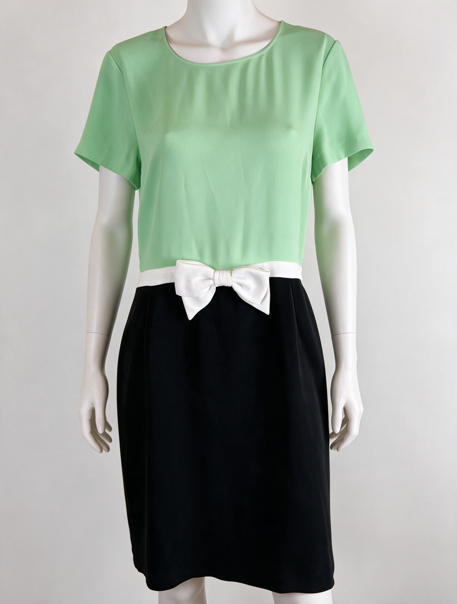 MOSCHINO CHEAP AND CHIC - Jurk - groen en zwart, strik in de taille, korte mouw - XL