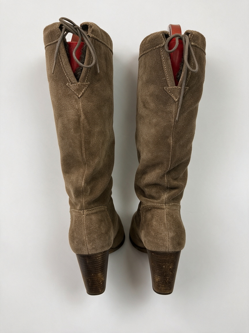 Scholl Laarzen - bruin, suède look, blokhak - 39