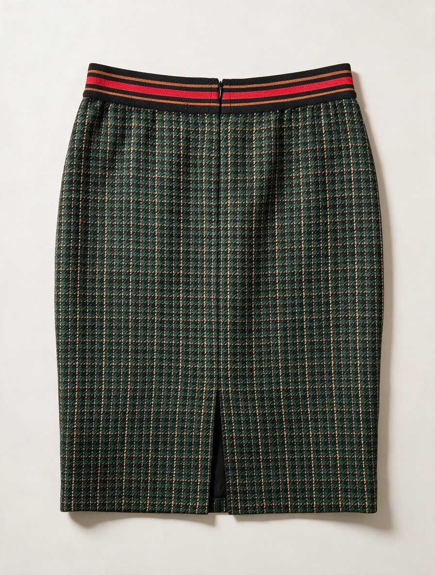 HAMPTON BAYS - Rok - geruit groen-zwart, elastische tailleband, ritssluiting achter - S