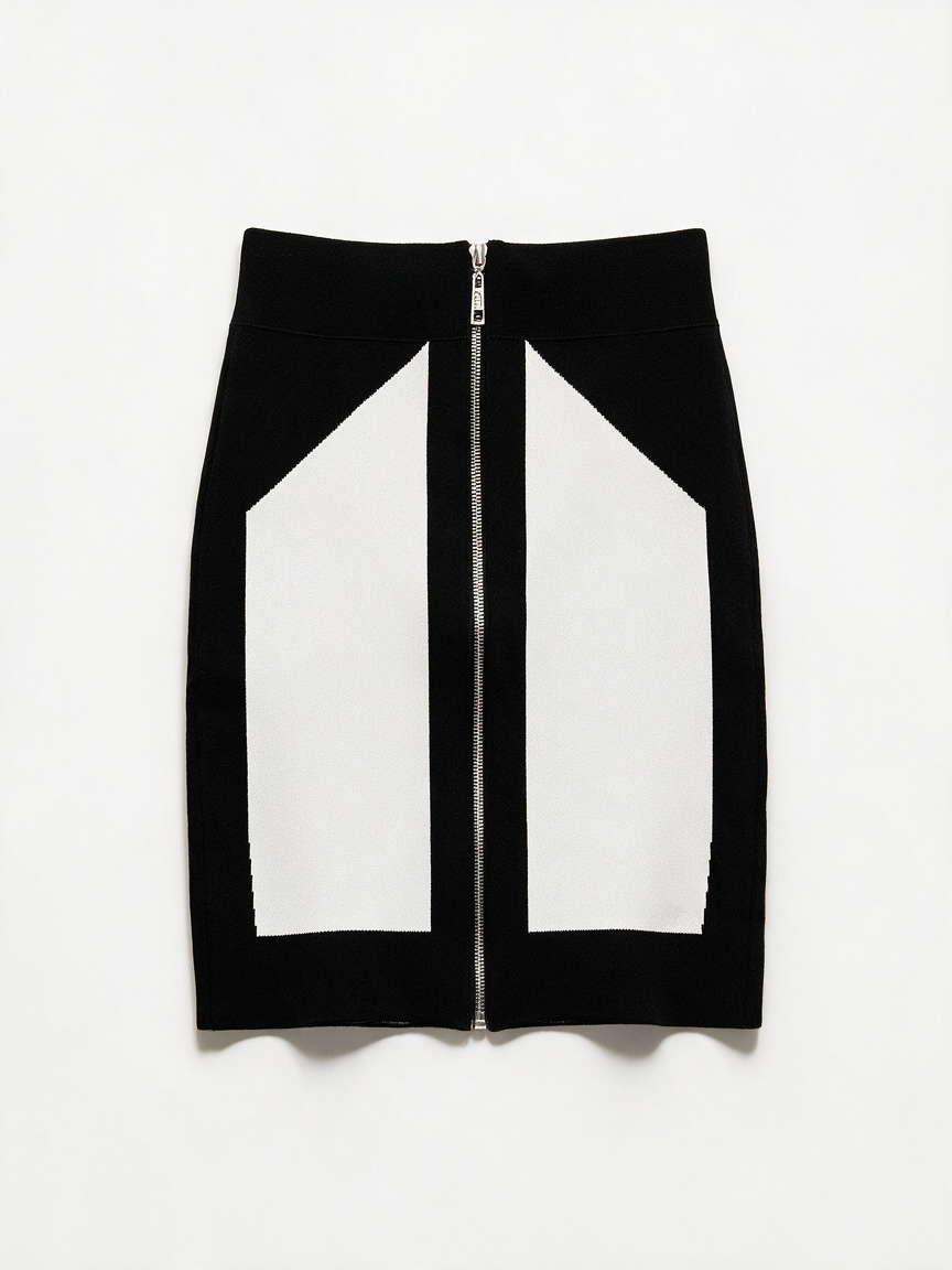 JOSH V - Rok - zwart-wit, geometrisch patroon, kokerrok - S