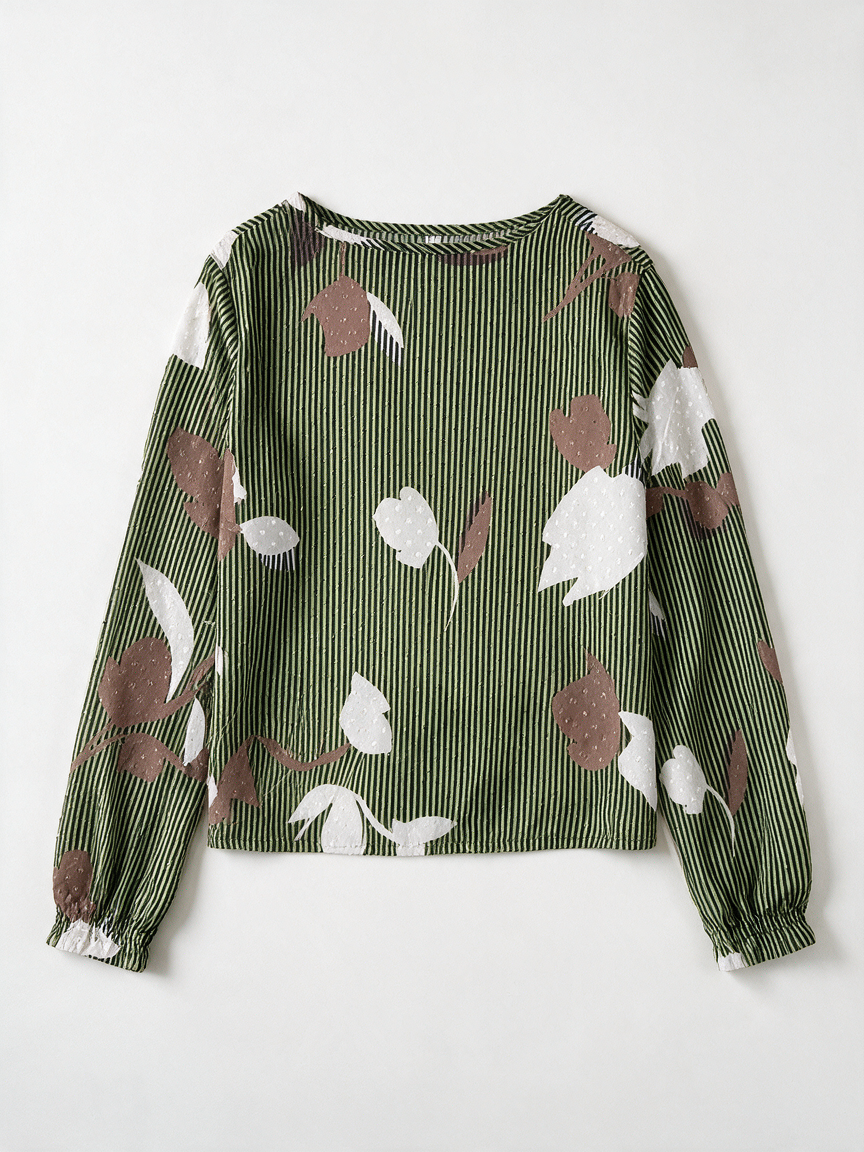 Geisha - Blouse - groen, bladprint, striksluiting - S