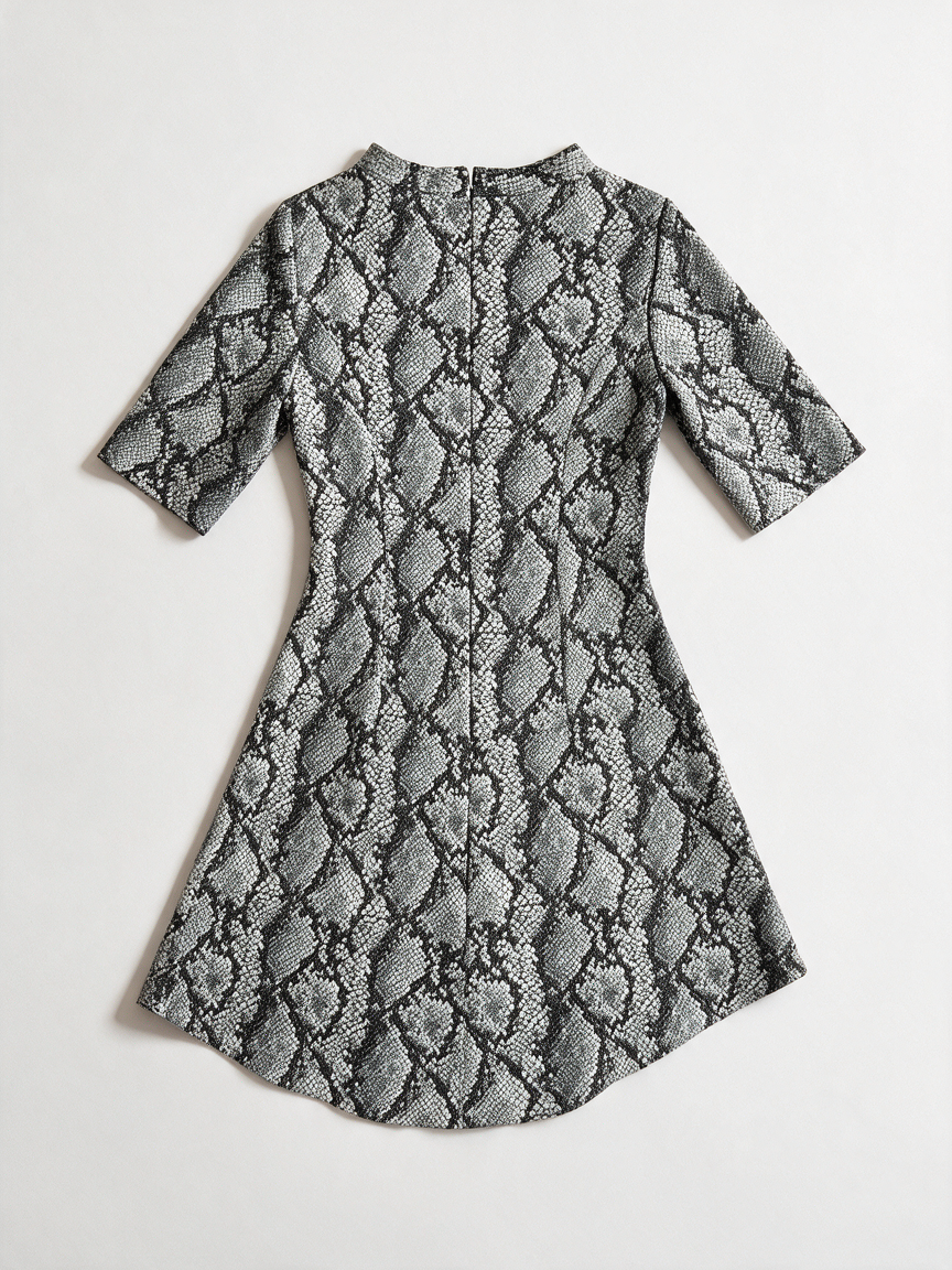 HUGO - Jurk - zwart-wit slangenprint, korte mouwen, ronde hals - L