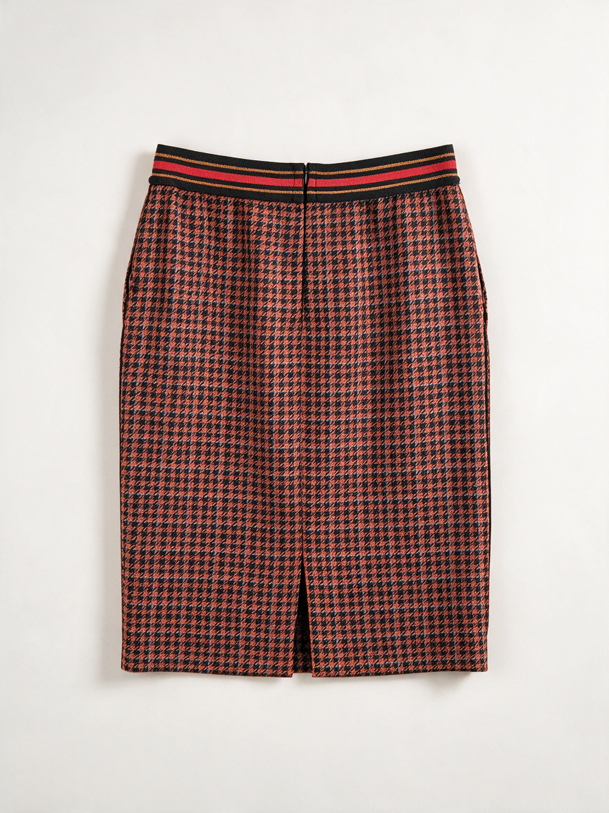 HAMPTON BAYS - Rok - pied-de-poule, rood/zwart/beige, knielengte - S