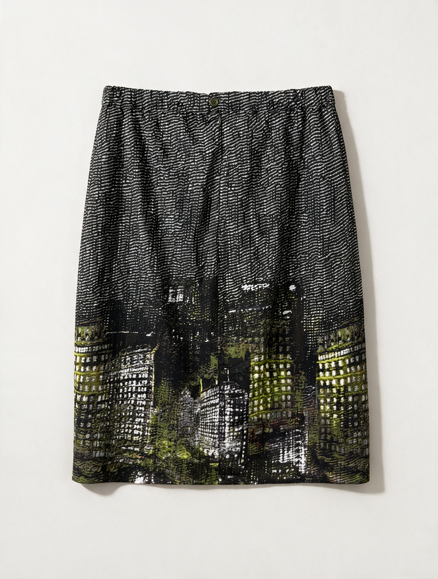 s.Oliver - Rok - zwart-wit met groen, grafisch motief, elastische tailleband - XXL