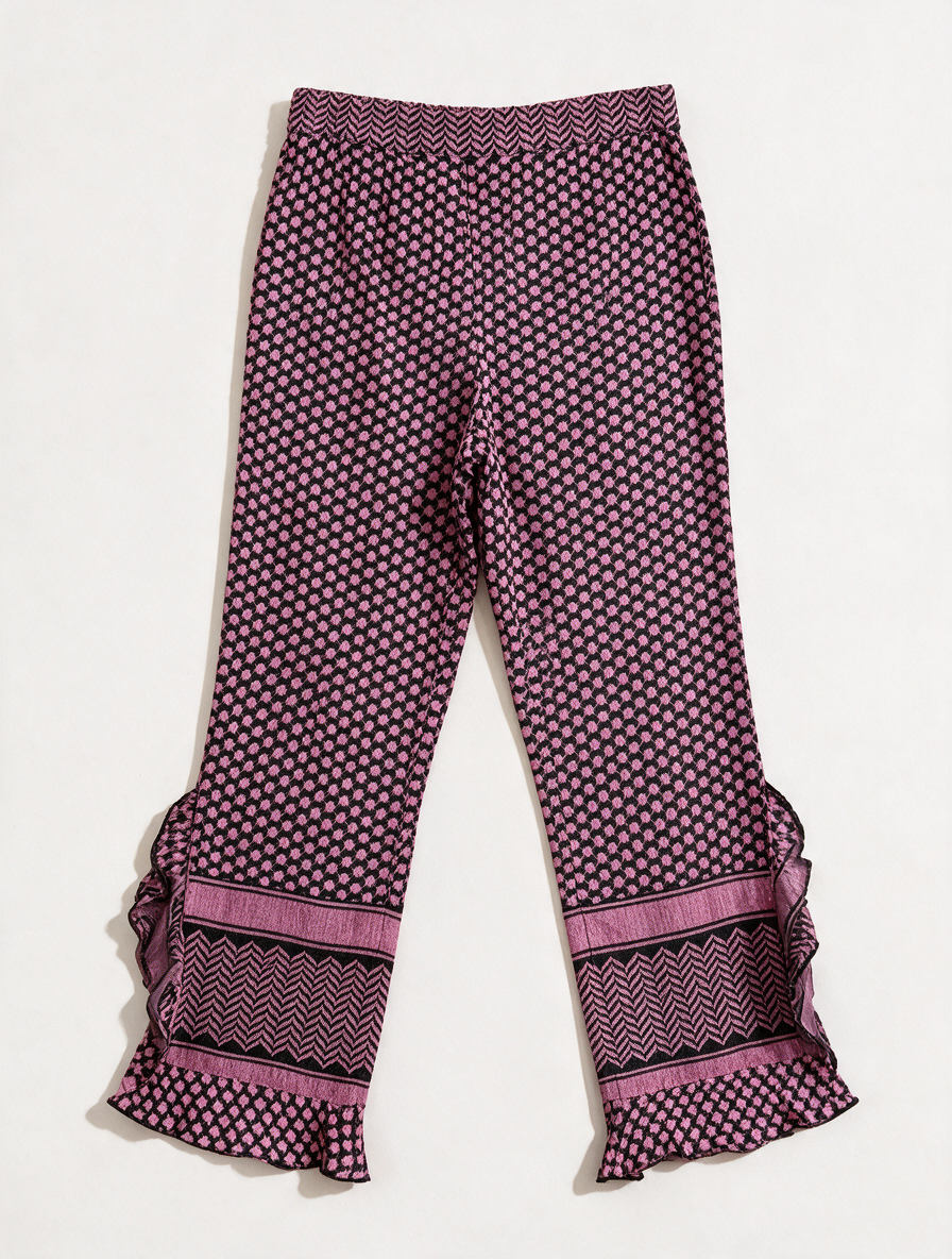ROUGH STUDIOS - Broek - roze en zwart, grafische print, elastische tailleband - S