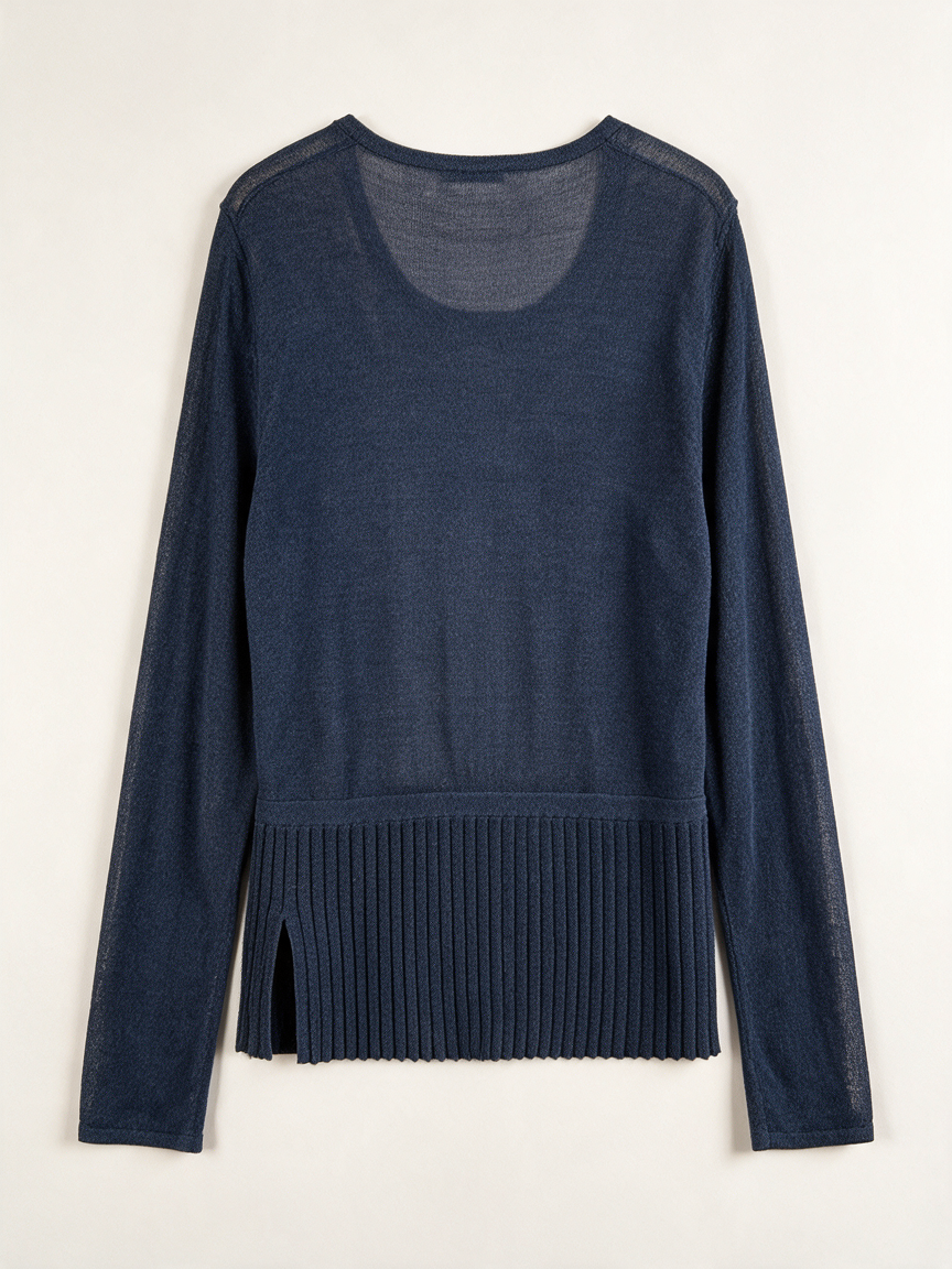 Donkerblauw vest van Uta Raasch met ronde hals en knopen, achterkant liggend