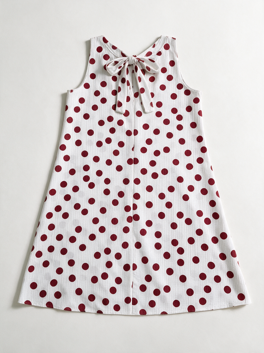 XOX - Jurk - wit met rode polkadots, mouwloos, striksluiting in de nek - M