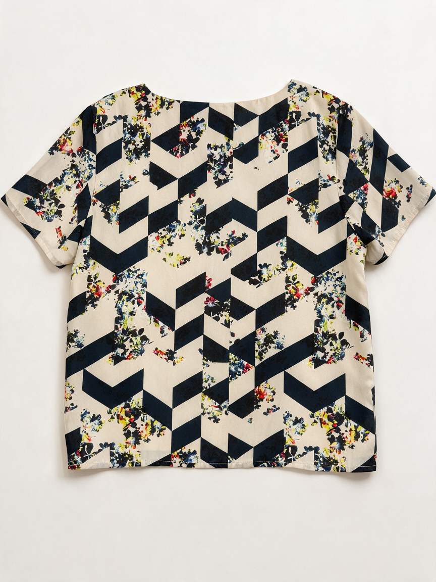 SUGARHILL BOUTIQUE - Blouse - blauw-wit, chevronprint, korte mouw - M