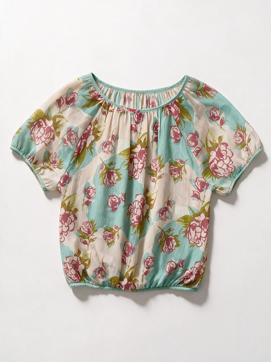 Fornarina - Blouse - bloemenprint, licht transparant, korte mouwen - XS