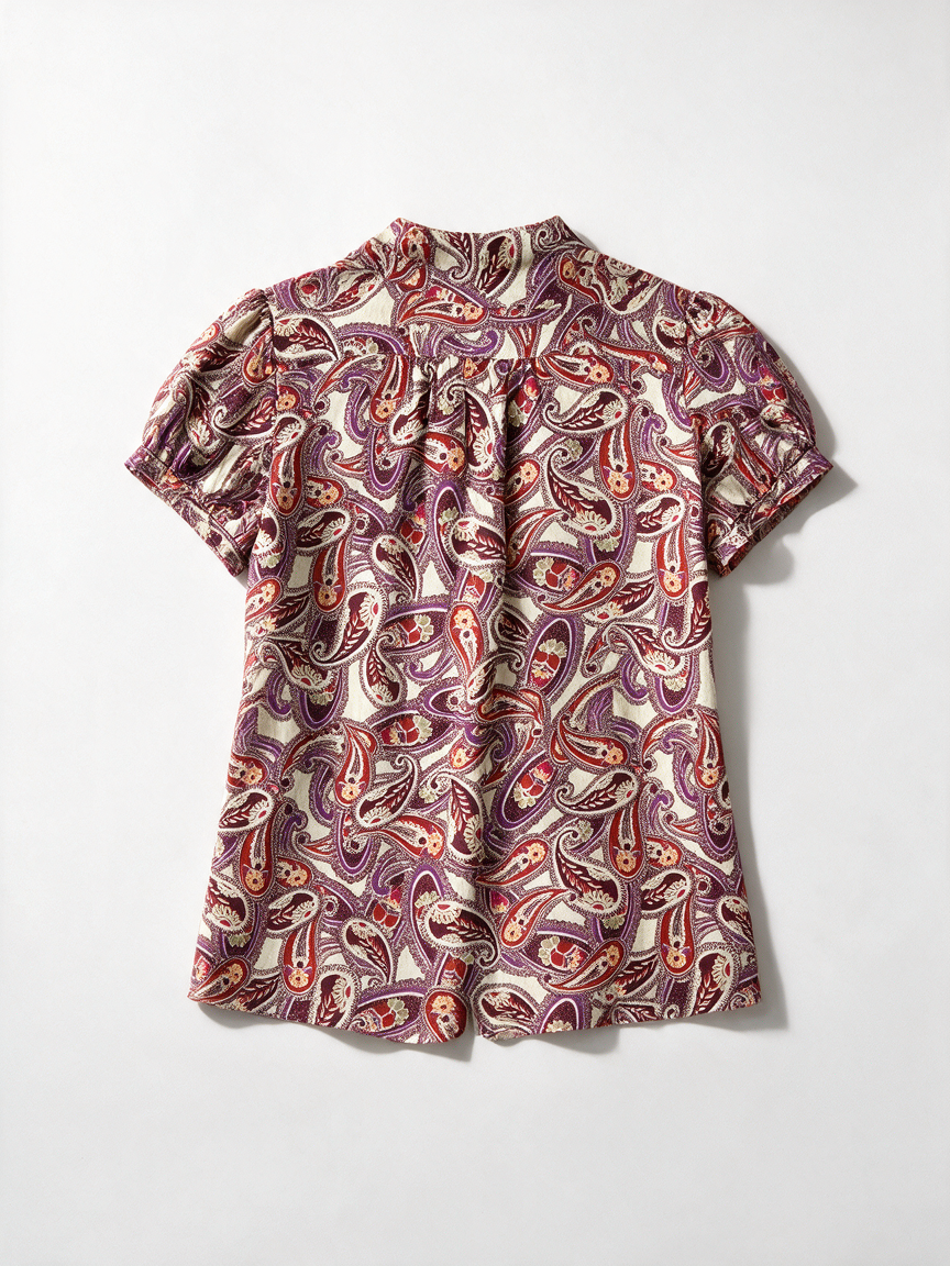 Mer du Nord - Blouse - paisleyprint, strik bij hals, korte mouw - M
