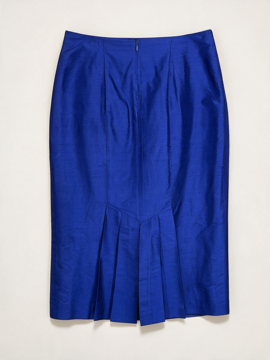 Mieke van Gijsel - Rok - blauw, pencil fit, glanzende stof - L