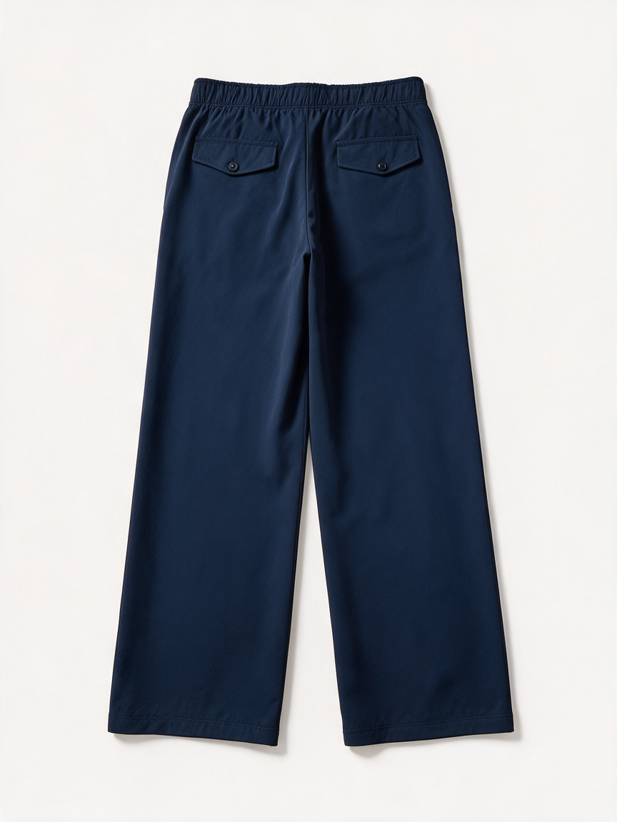 TRIPLENINE® - Broek - blauw, elastische tailleband, wijde pijp - L
