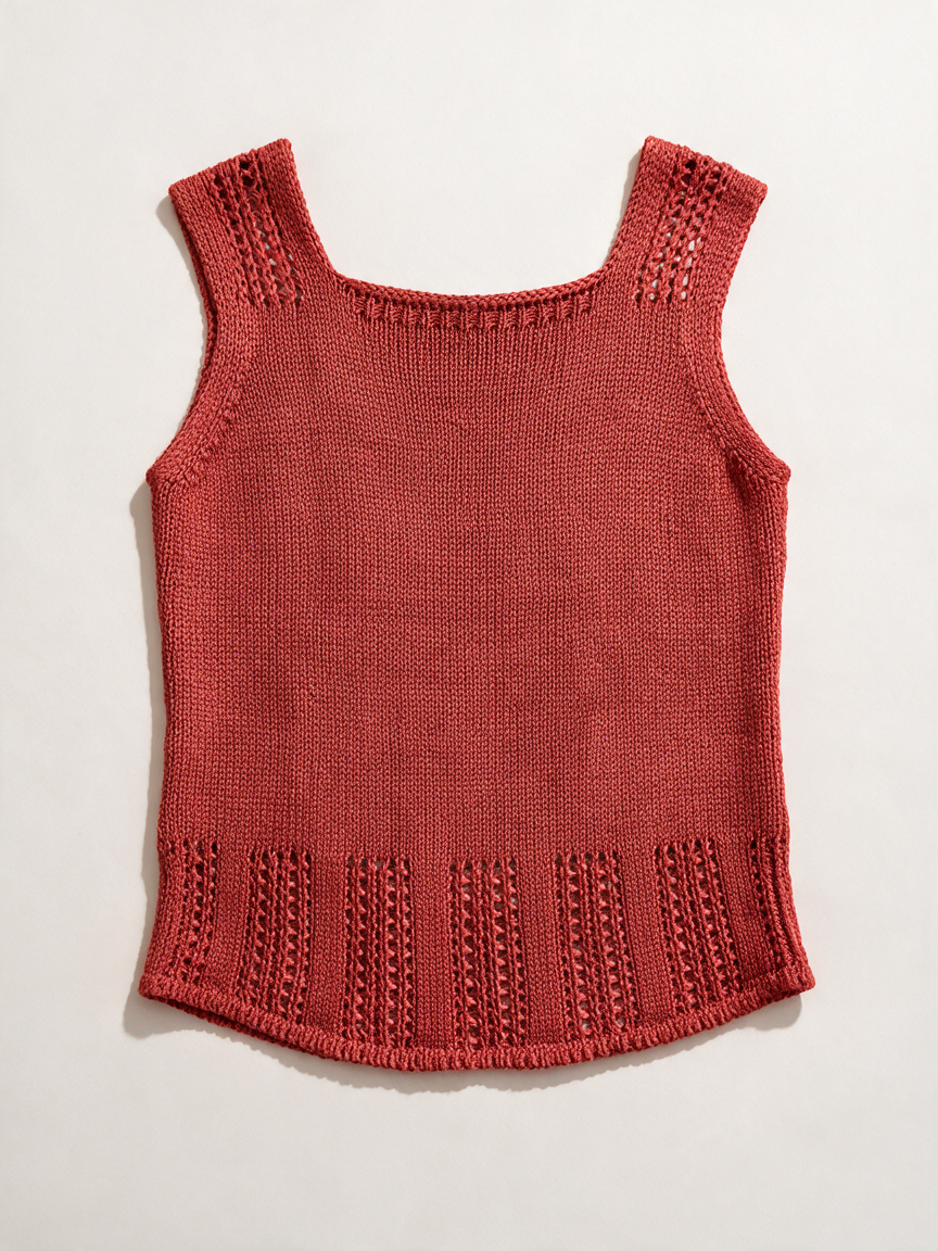 Opus - Top - rood, ajourpatroon, vierkante hals - M